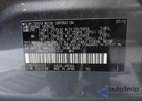 2012 Toyota Rav4 Sport from USA, damaged, VIN JTMRF4DV7C5057614